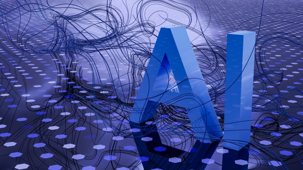 Illustration of artificial intelligence with a human brain and digital circuits, symbolizing the integration of AI technology into the future.
