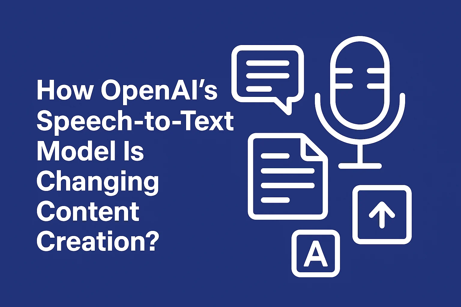 Modern digital illustration showing AI speech-to-text technology with microphone, text, and content icons symbolizing how AI is transforming content creation.